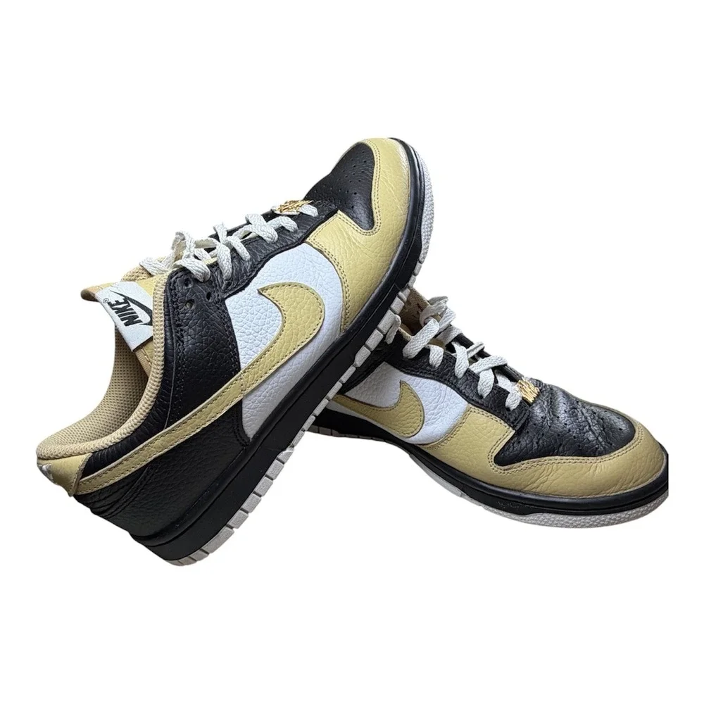 Nike Dunk Low Buff Gold Black White Tumbled Leather Sneakers DV7210-700‎
